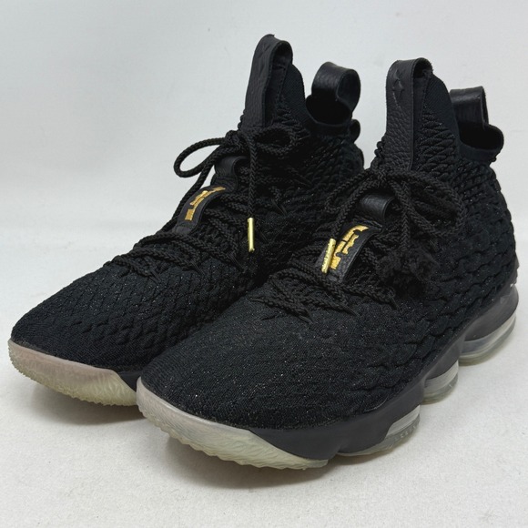 Nike LeBron XV 15 Gold Black Basketball Sneakers Shoes Mens Size 10.5 897648-006